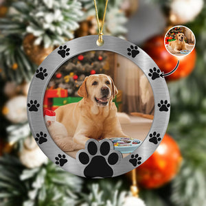 Custom Photo Round Paw Print Christmas Ceramic Ornament For Dog Lovers TH10 894821
