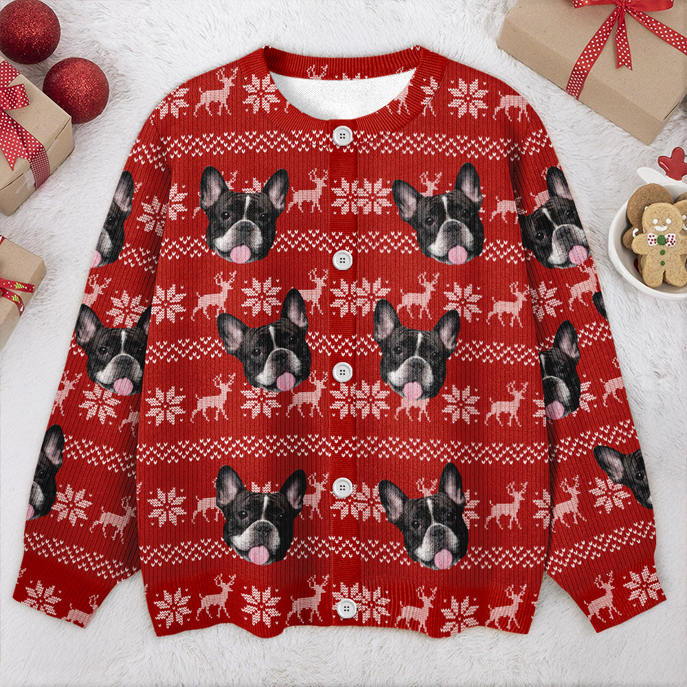 Custom Dog Face Photo With Christmas Pattern Ugly Cardigan CH07 899822