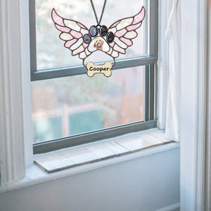 Custom Photo Pet Memorial With Angel Wings and Paw Print Suncatcher TH10 898115