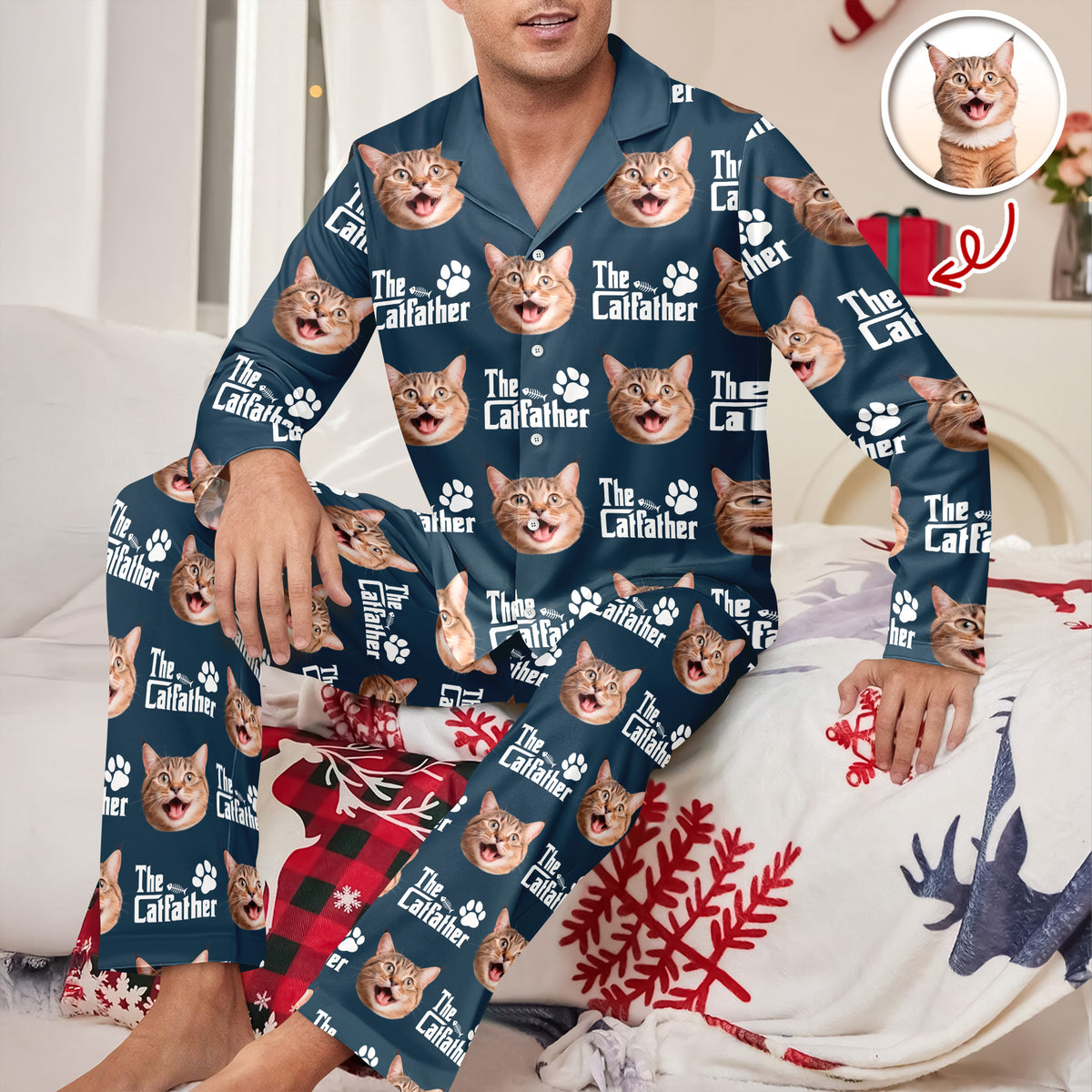 Custom Puppy Photo The Cat Father with Pawprints Design - Personalized Pajamas LM32 895755