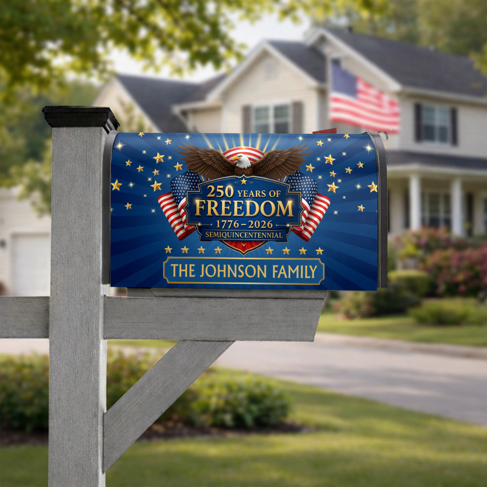 Custom Family Name 250 Years of Freedom 1776–2026 Semiquincentennial Mailbox Cover LM32 897831
