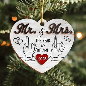 Mr and Mrs Wedding Gifts - First Christmas Married Layer Wooden Ornament For Couples CH07 896806