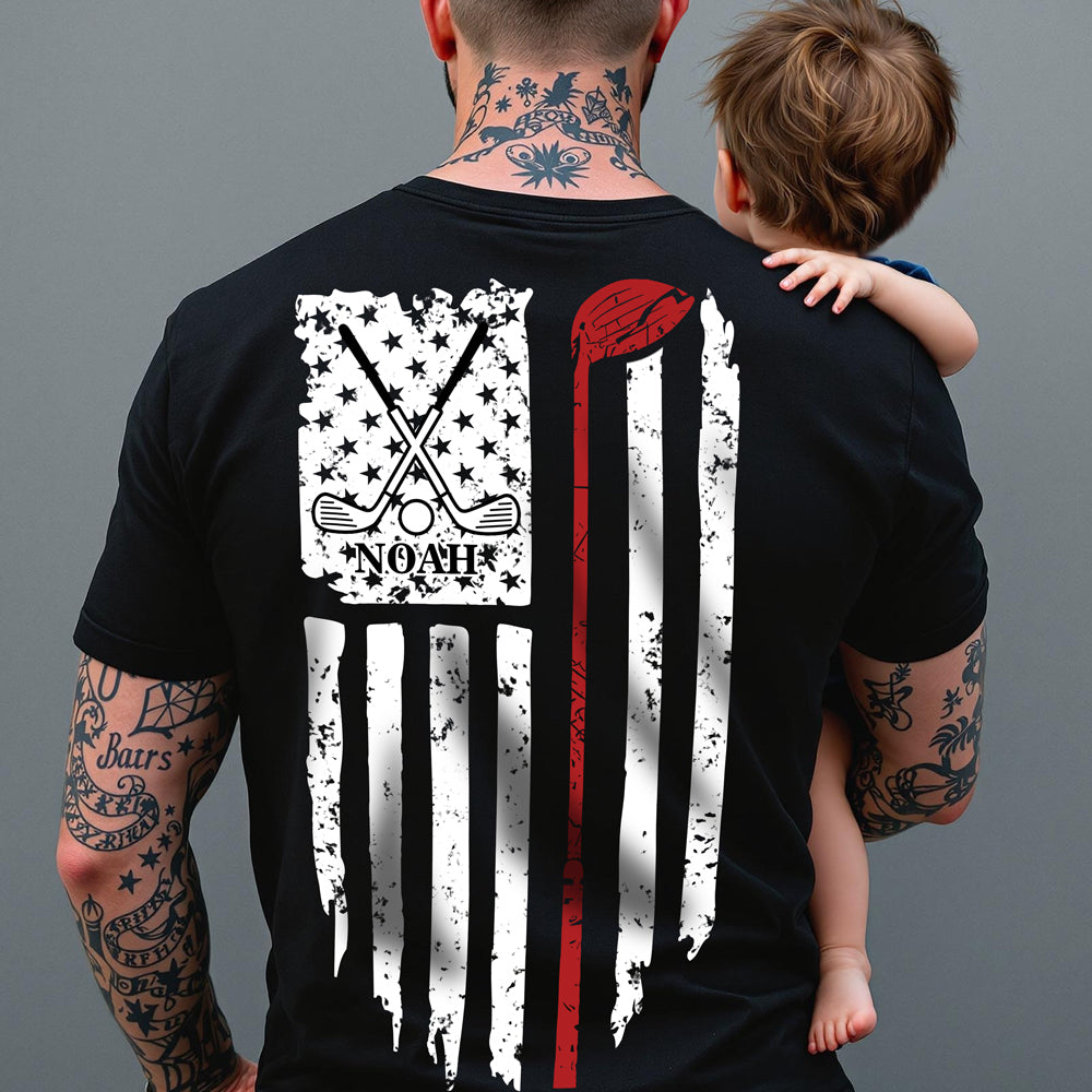 Personalized Name American Flag Golf Back Personalized Back Side Dark Shirt HA75 898632