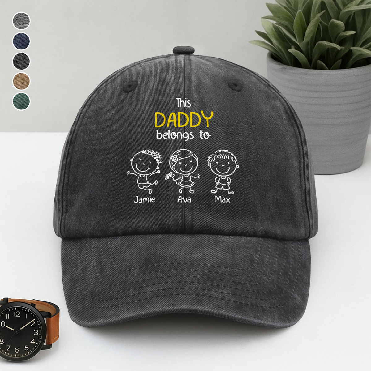 This Daddy Belongs To Us Personalized Washed Denim Baseball Cap HA75 897202
