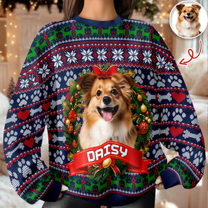Custom Dog Photo With Christmas Wreath Ugly Sweater TH10 896273