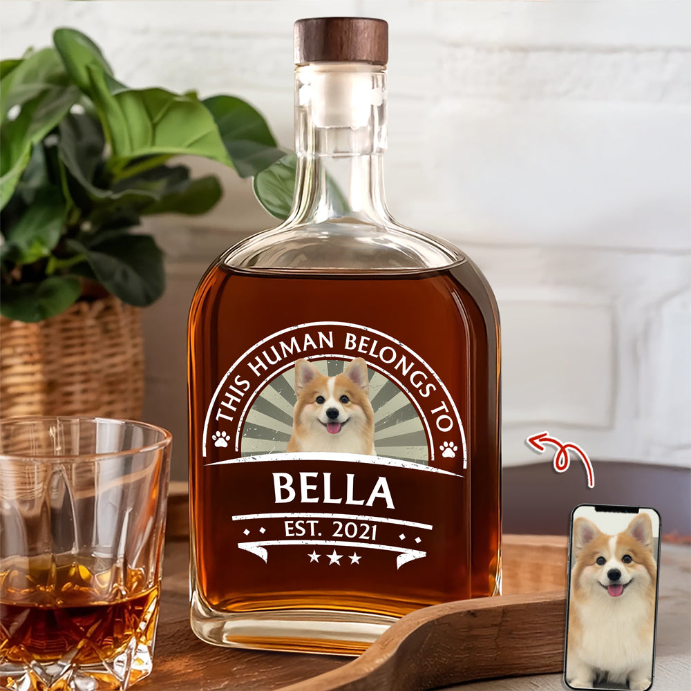 Custom Dog Photo This Human Belong To Whiskey Bottle For Dog Lovers LM32 895021