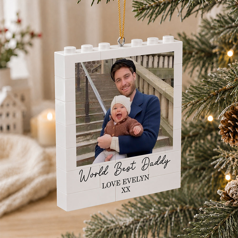 Custom Photo World's Best Daddy Merry Christmas Building Blocks Ornament LM32 669957