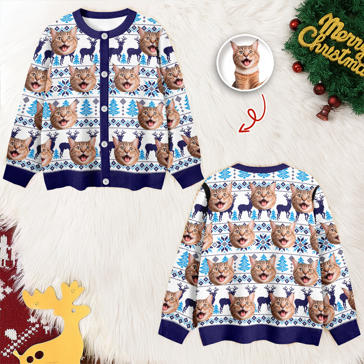 Custom Cat Photo Ugly Cardigan Gift For Cat Lovers LM32 897127