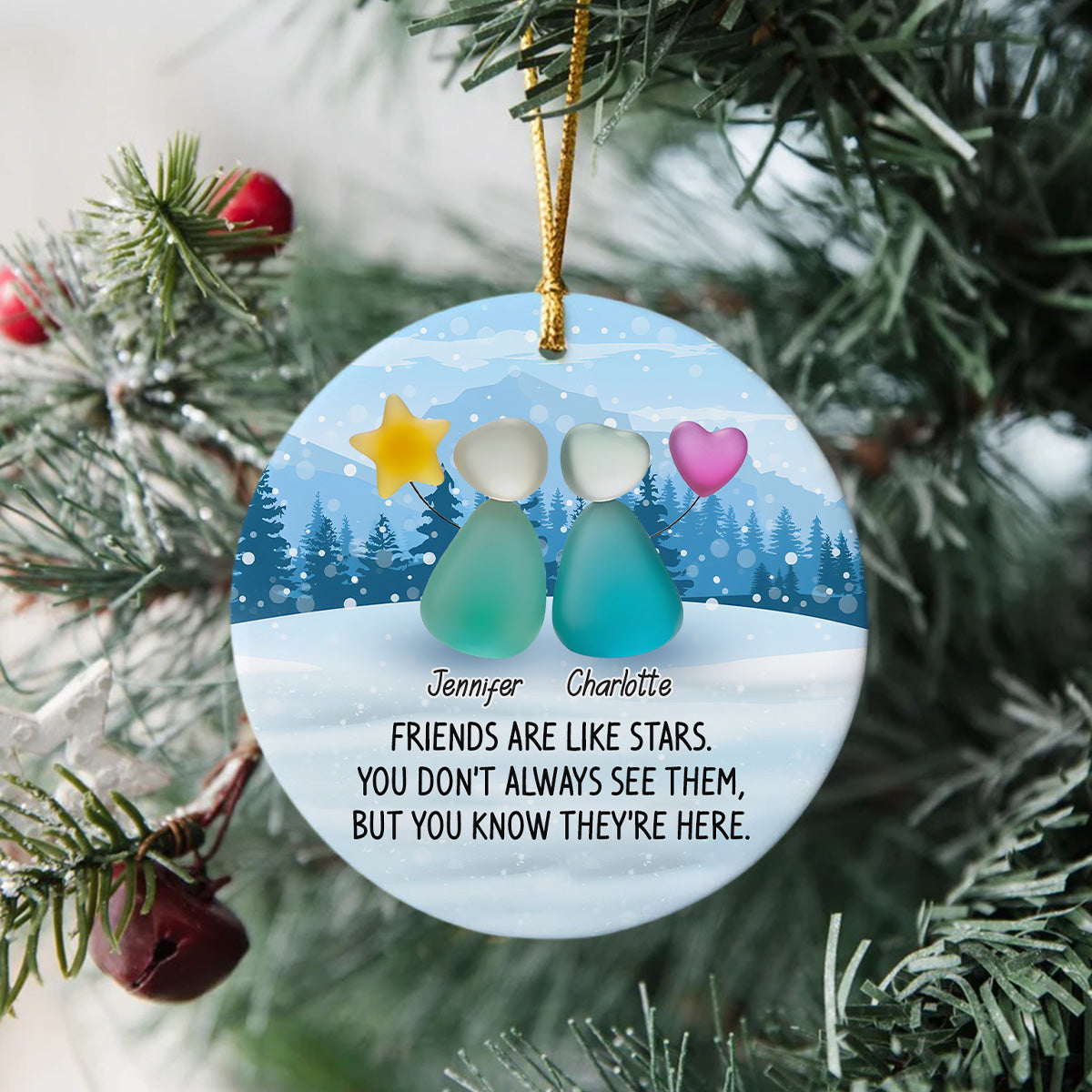 Custom Photo 2D Friendship Sea Glass Christmas Ceramic Ornament Gift For Besties HO82 900306