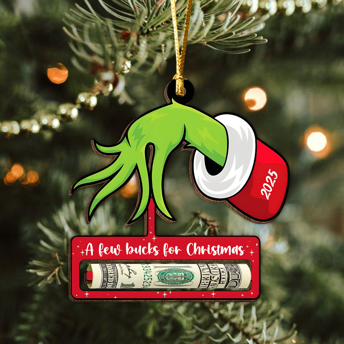 A Few Bucks for Christmas Grinchy Wood Money Holder Ornament LM32 897399