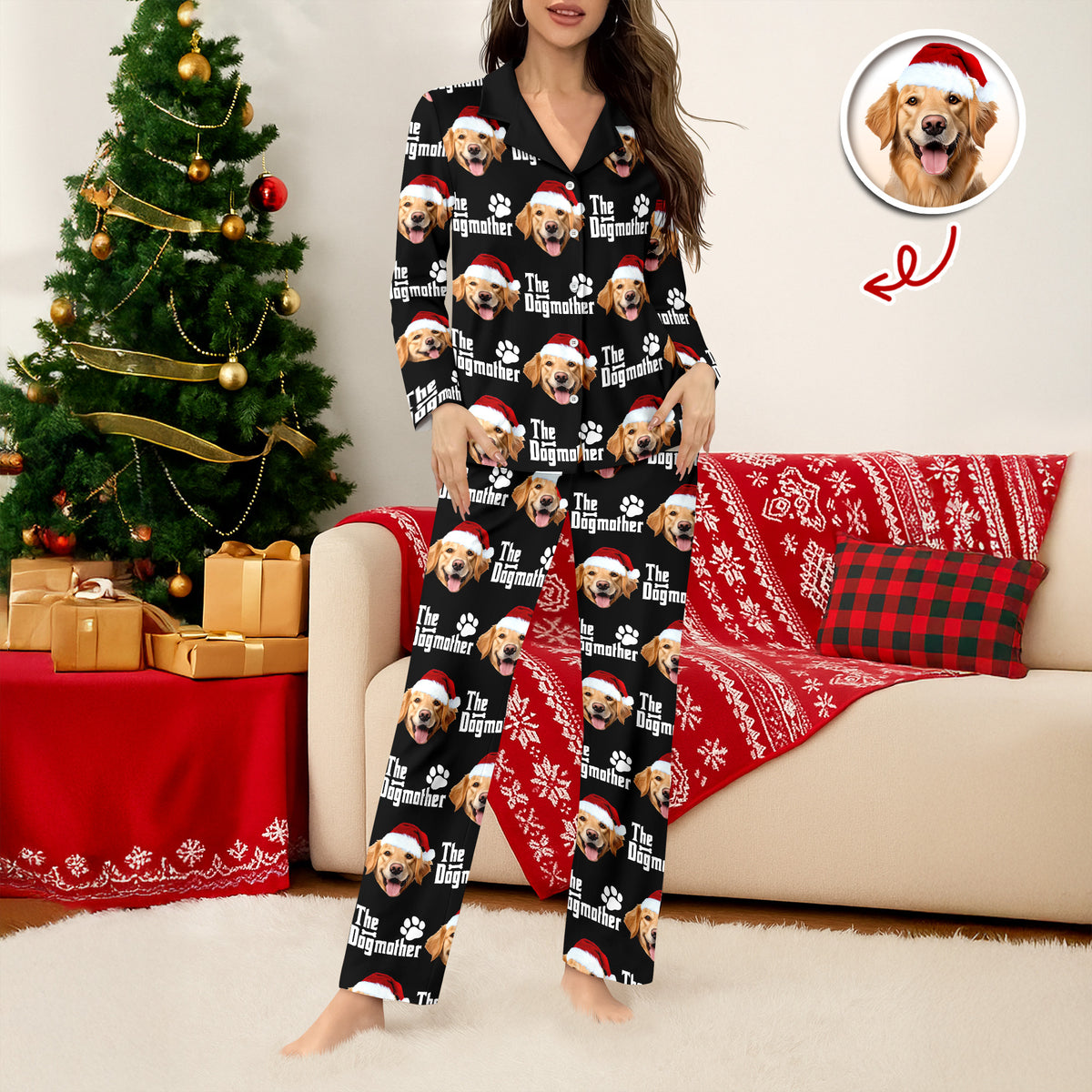 Custom Puppy Photo The Dog Father with Pawprints Design - Personalized Pajamas LM32 895753