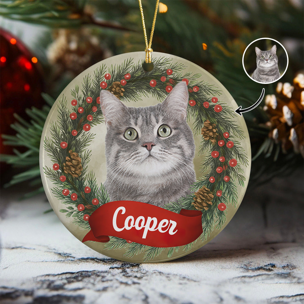 Custom Photo Cat Personalized Ceramic Ornament Christmas Gift For Cat Lovers HA75 897046