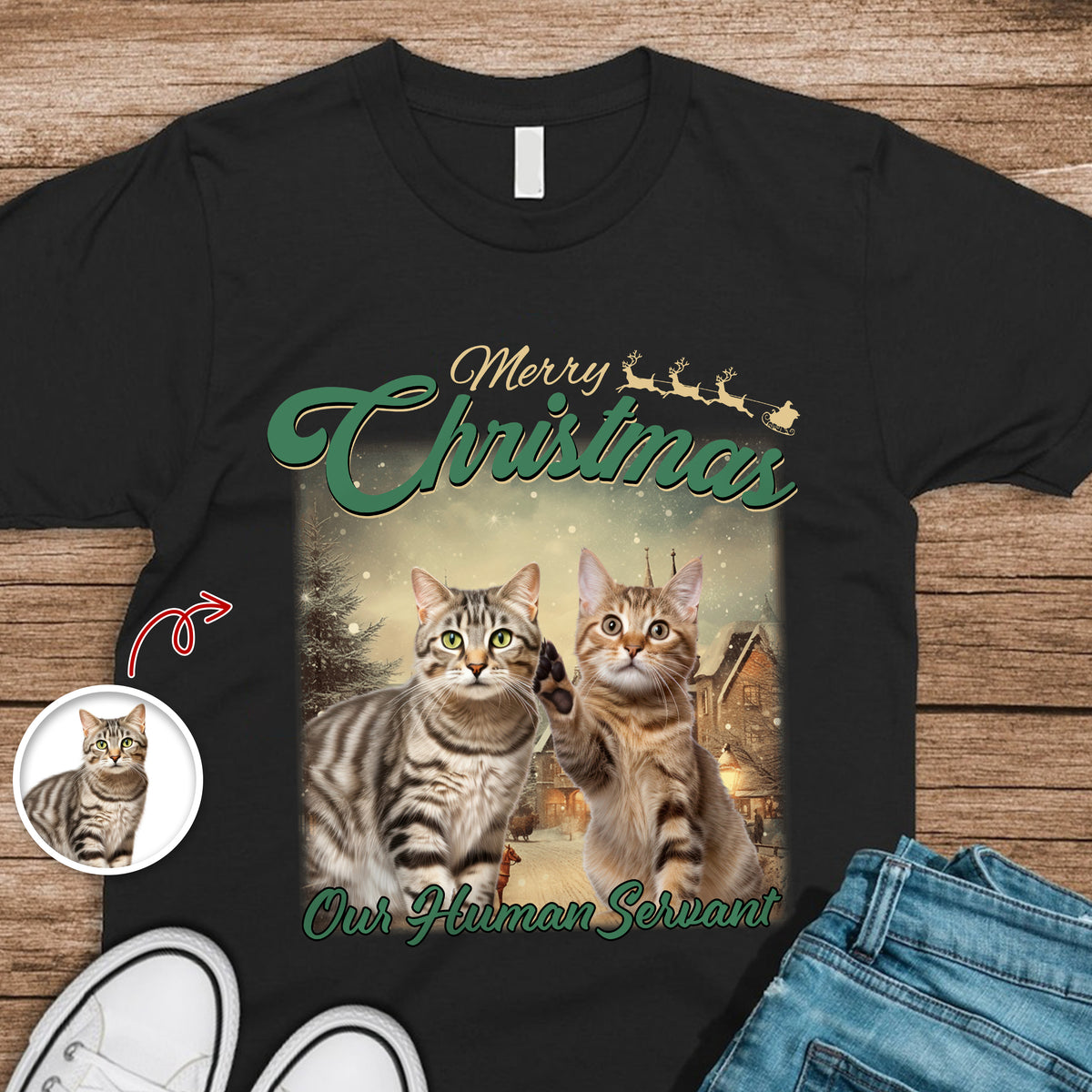 Merry Christmas My Human Servant Custom Funny Cat Photo Shirt CH07 896290