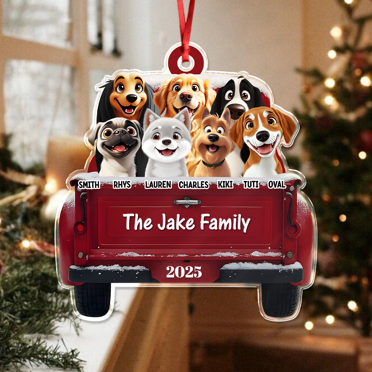 Personalized Dogs With Red Truck Christmas Acrylic Ornament Gifts For Dog Lovers TH10 896683