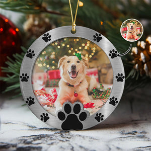 Custom Photo Round Paw Print Christmas Ceramic Ornament For Dog Lovers TH10 894821