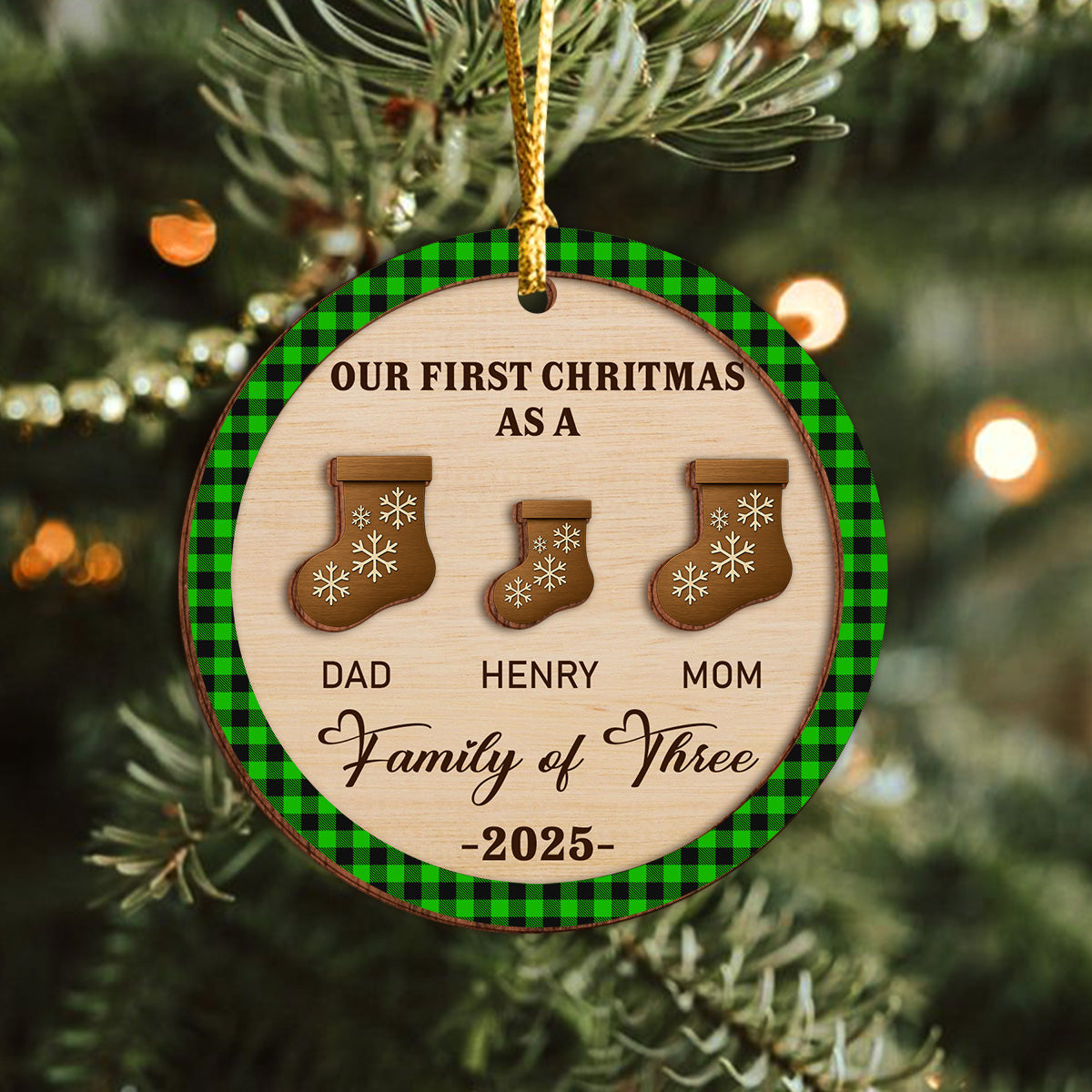 First Christmas As A Family Christmas Stockings - Personalized 2-Layered Wooden Ornament CH07 899338