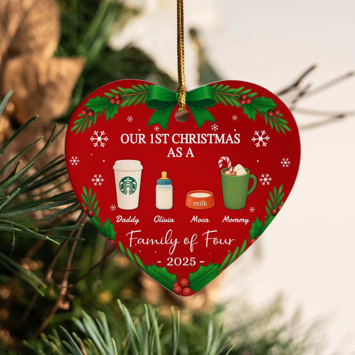 Our First Christmas As A Family Personalized Christmas Heart Shaped Ceramic Ornament HA75 897802