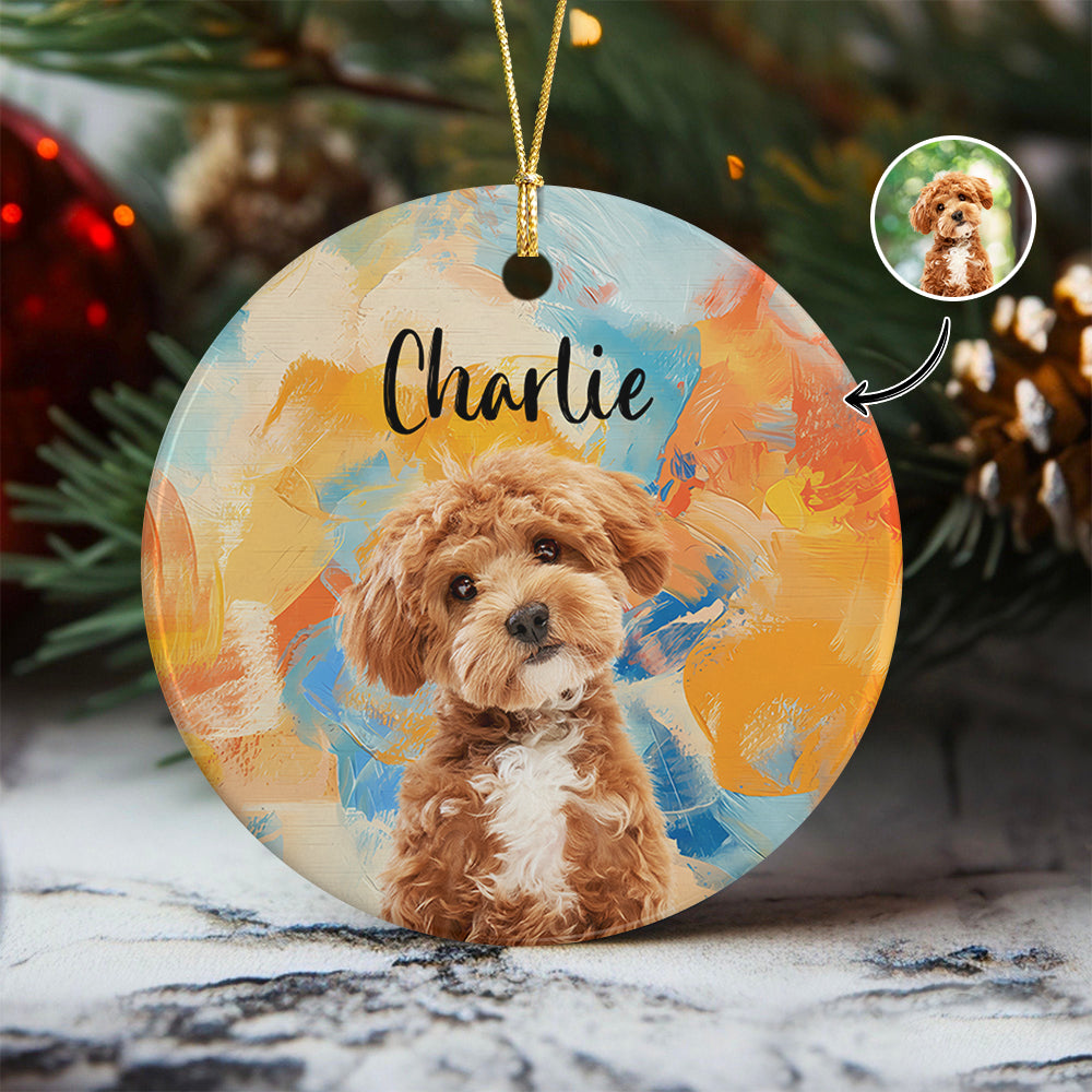Custom Cute Dog Photo Colorful Background Ceramic Ornament LM32 895125