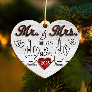 Mr and Mrs Wedding Gifts - First Christmas Married Layer Wooden Ornament For Couples CH07 896806