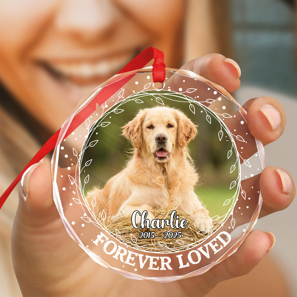 Custom Photo Forever Loved Christmas Glass Ornament Memorial Gift For Dog Lovers TH10 896403