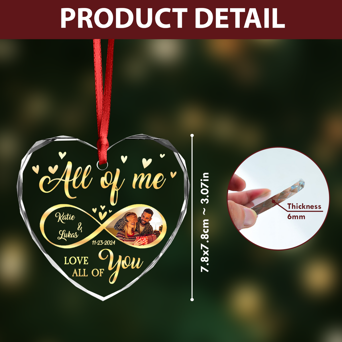 Custom Photo All Of Me Loves All Off You Couple Heart Shape Glass Ornament HA75 892836