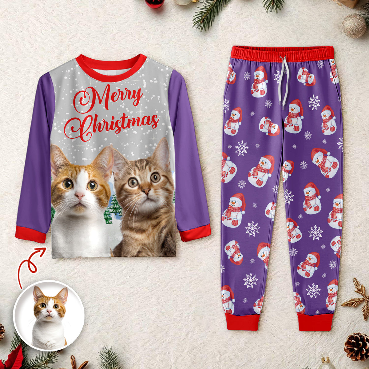 Custom Dog Cat Photo With Snowman Pattern Sleepwear, Christmas Gift For Pet Lovers HO82 894994