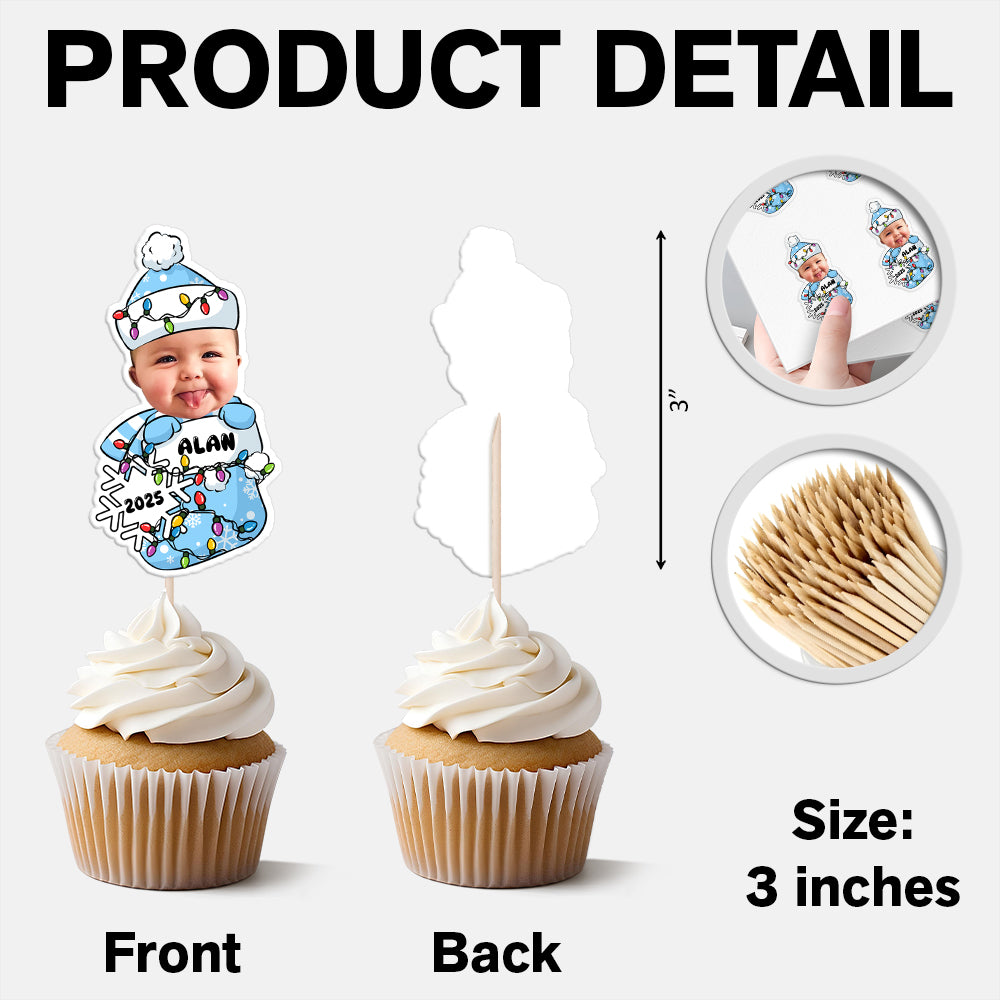 Custom Photo Peeking Baby First Christmas - Personalized Cupcake Toppers LM32 895781