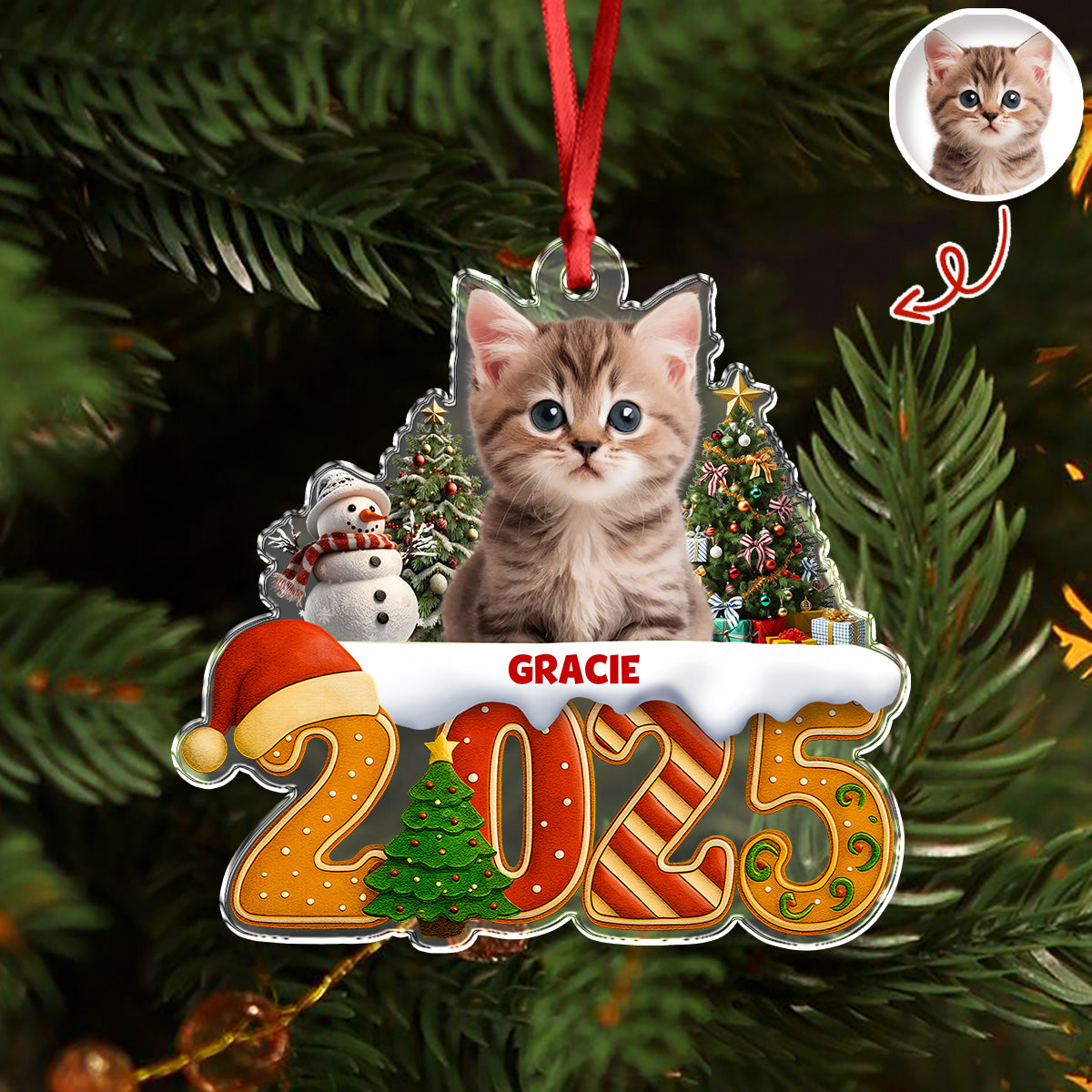 Custom Cat Christmas Cake Crew Photo - Personalized Acrylic Ornament CH07 899706
