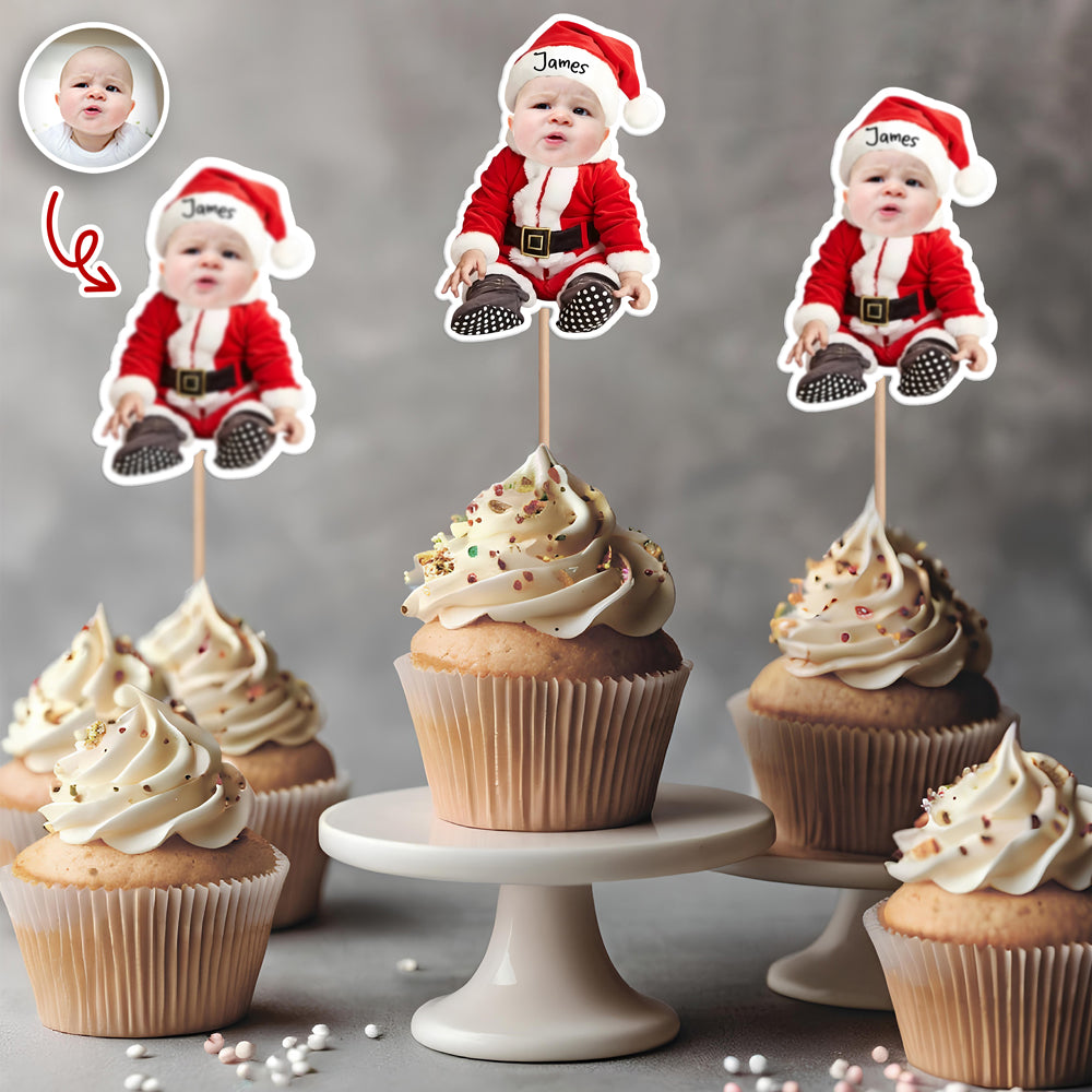 Custom Baby Santa Photo First Christmas Cupcake Topper CH07 899030