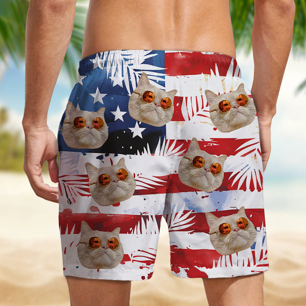 Custom Photo Dog Cat US Flag Tropical Summer Beach Shorts HA75 892584