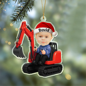 Custom Photo 3D Effect Little Boy With Excavator Acrylic Ornament Christmas Gift For Family LM32 895813