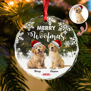 Custom Photo Merry Woofmas Christmas Glass Ornament For Dog Lovers HA75 897486