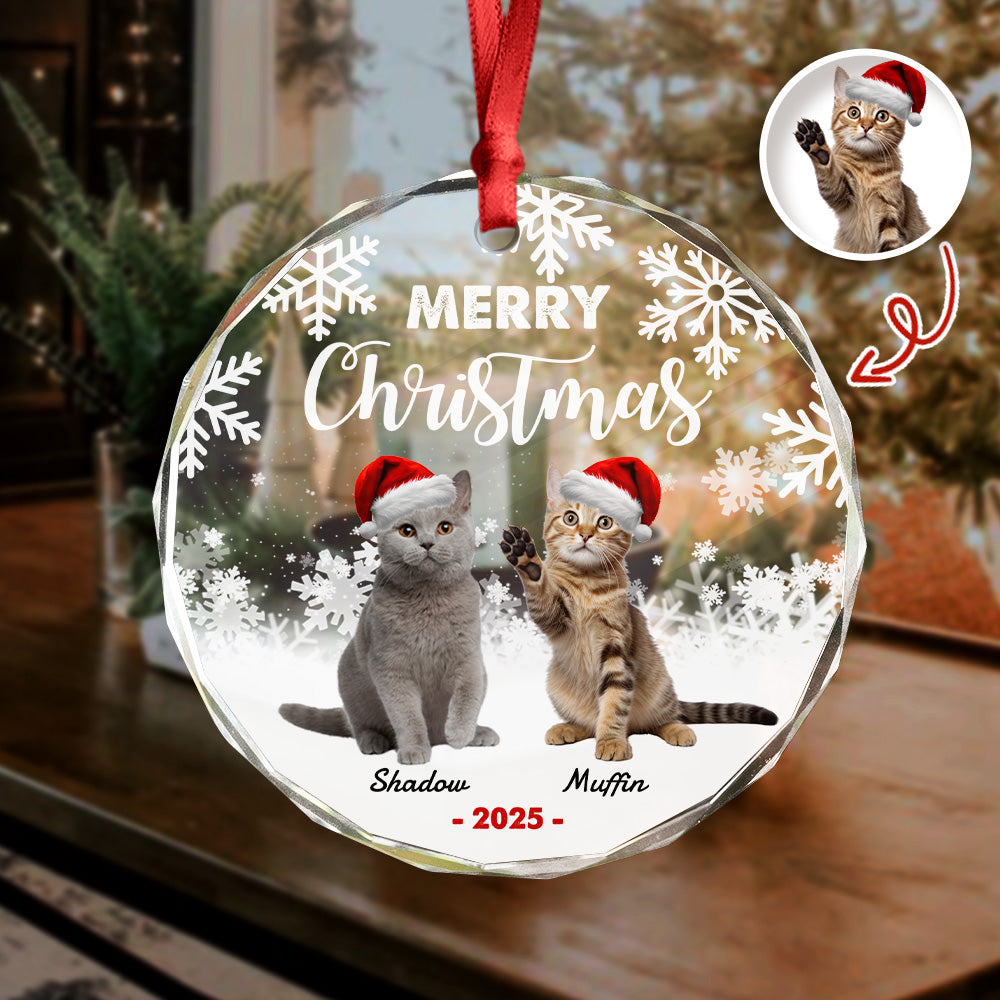 Custom Photo Meowy Christmas Glass Ornament For Cat Lovers HA75 897488