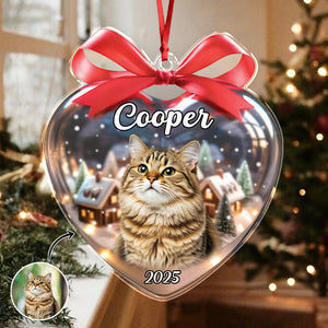 Custom Cat Photo Heart Shaped Acrylic Ornament Christmas Gift For Cat Lovers CH07 899488