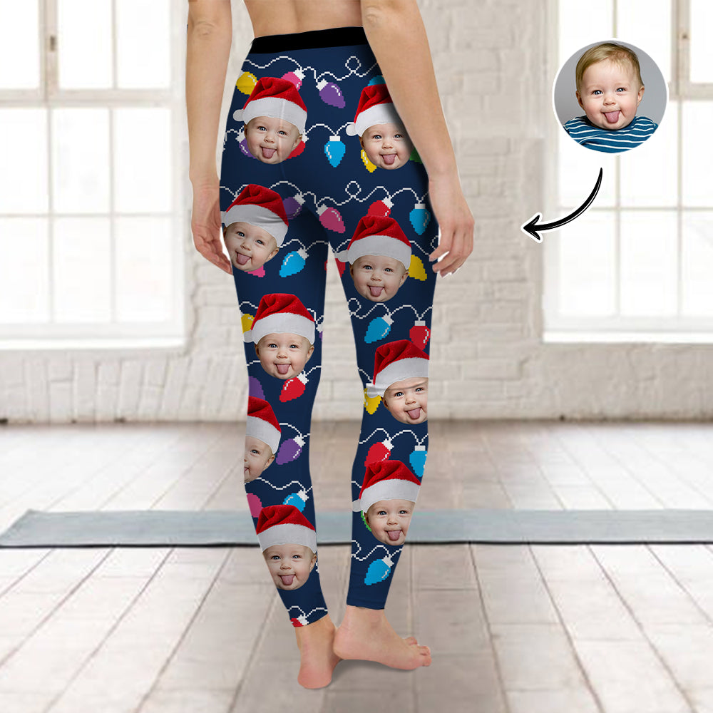 Custom Human Face Photo With Colorful Christmas Lights Legging HO82 900480