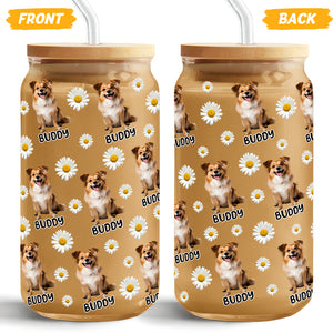 Custom Dog Photo And Name Daisy Glass Can With Lid Gift TH10 896787