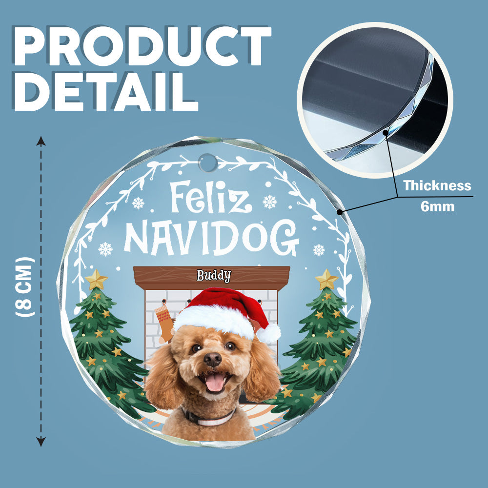 Custom Photo Cozy Room Feliz Navidog - Personalized Circle Glass Ornament LM32 895759