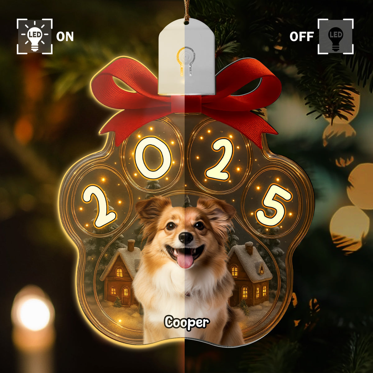 Custom Cute Dog Photo Personalized Dog Paw Christmas Led Ornament CH07 896778