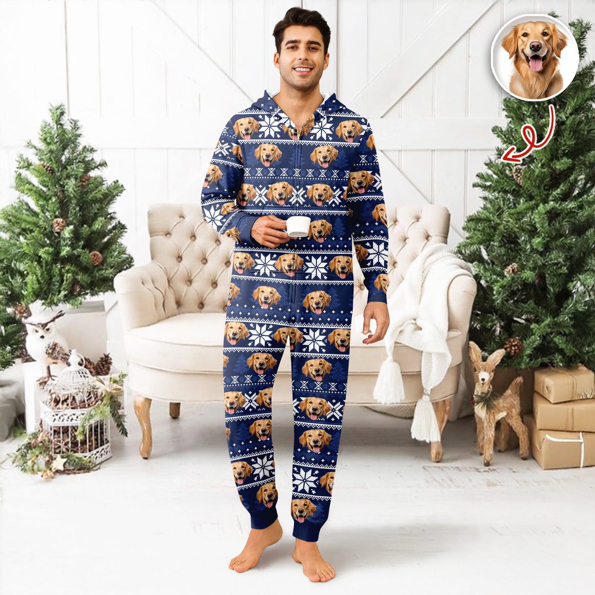 Custom Dog Photo May Your Christmas Be Furry And Bright Onesie Pajamas HO82 900396