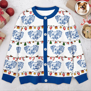 Custom Pet Photo Pencil Drawing Christmas Ugly Cardigan For Pet Lovers LM32 897133