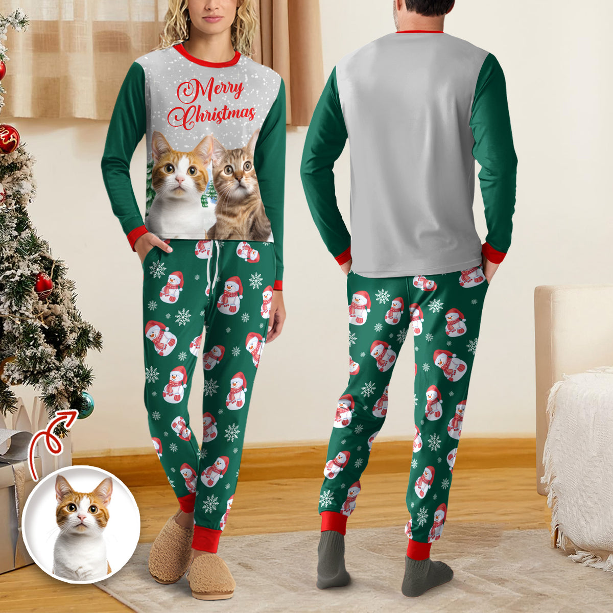 Custom Dog Cat Photo With Snowman Pattern Sleepwear, Christmas Gift For Pet Lovers HO82 894994