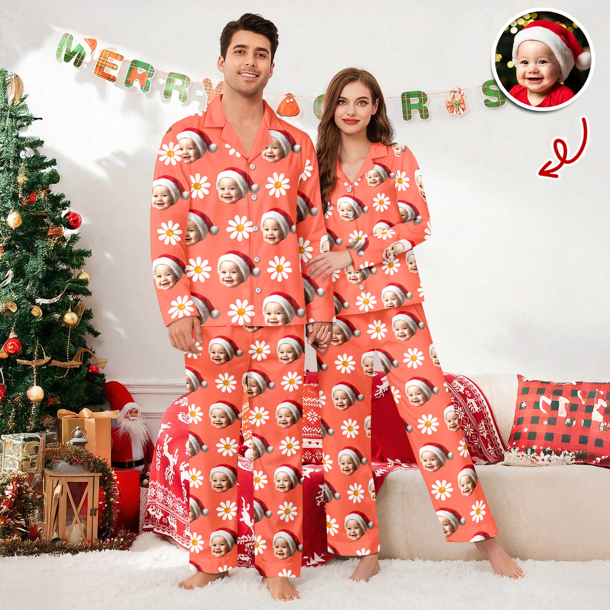 Custom Face Photo With Icon Pajamas Gift For Family TH10 896657