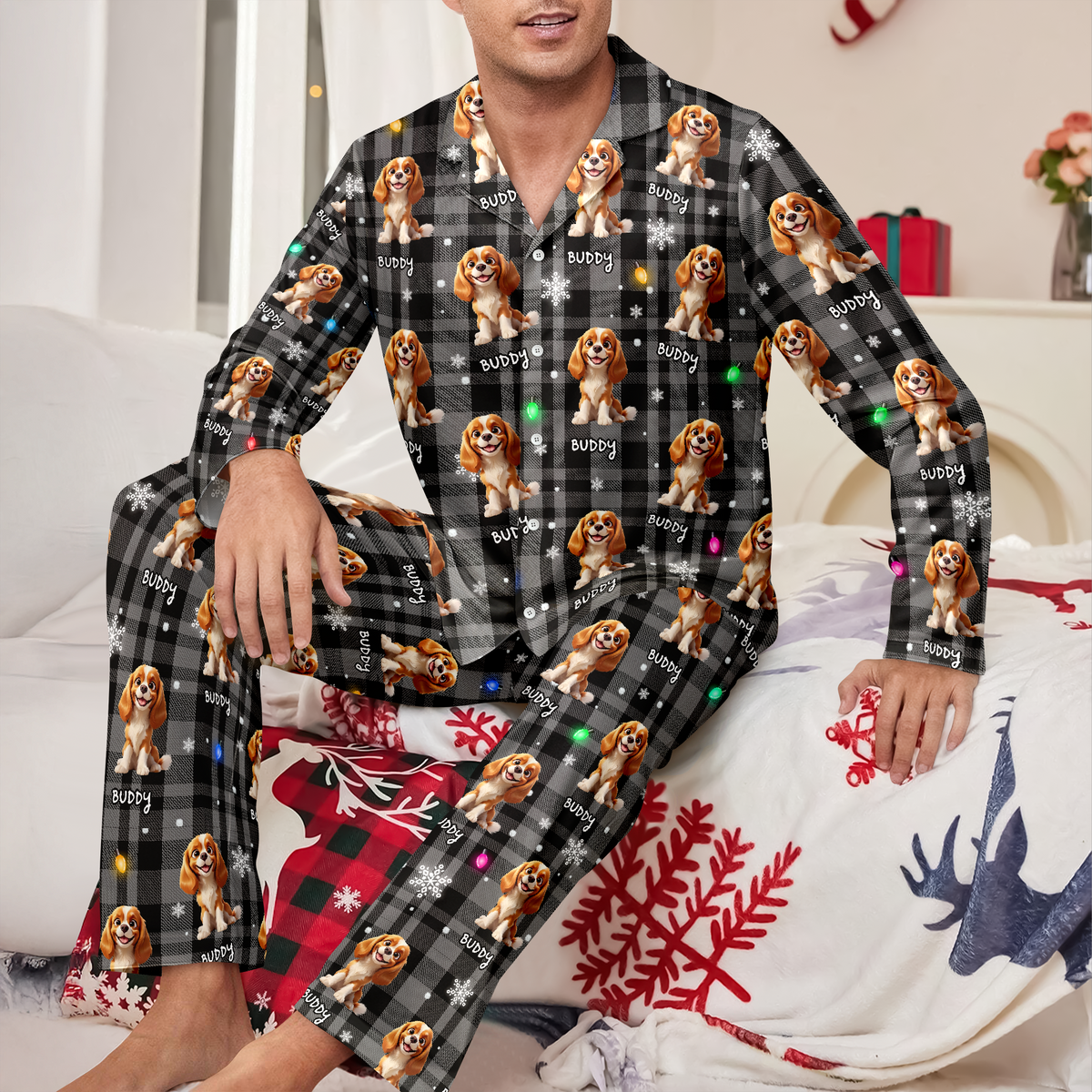 Custom 3D Dog Christmas Light Pajamas Personalized Puppy Pajamas Gift For Dog Lovers CH07 899998