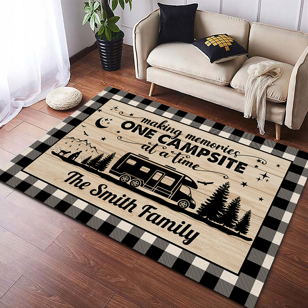 Happy Campers Personalized Caro Style Camping Patio Rug For Camping Lovers CH07 896194