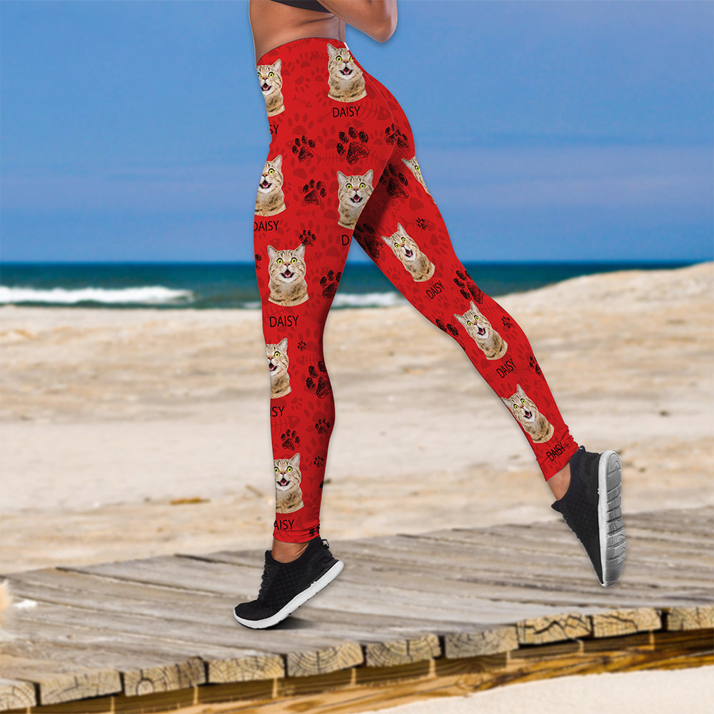Custom Cat Photo With Paw Pattern Legging HO82 900532