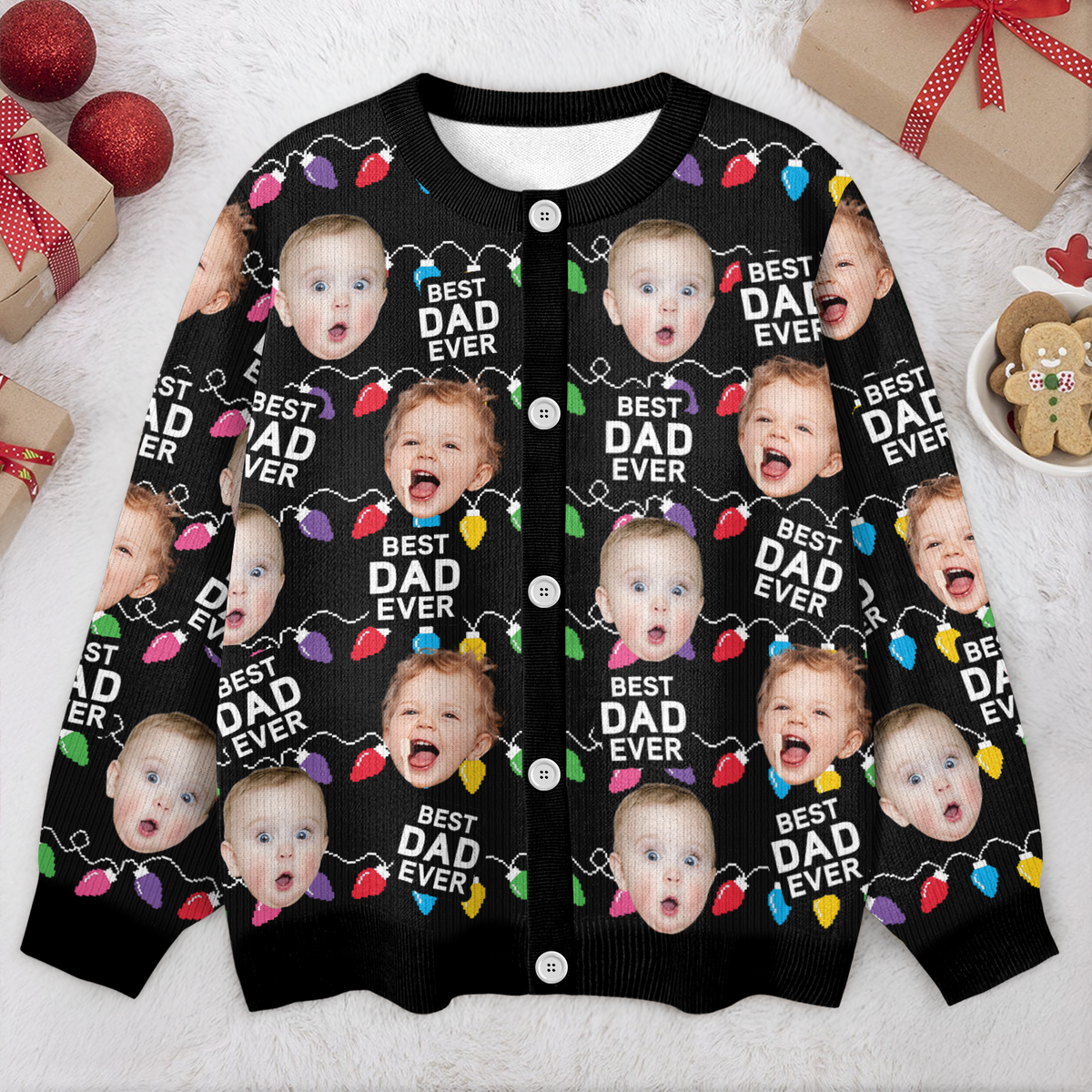 Custom Funny Kids Photo Best Mommy Daddy Ever Christmas Light Cardigan CH07 899838