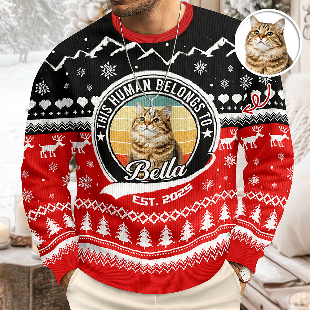Custom Photo Human Belongs Cat Ugly Sweater For Pet Lovers HO82 900022