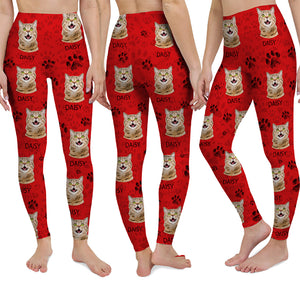 Custom Cat Photo With Paw Pattern Legging HO82 900532