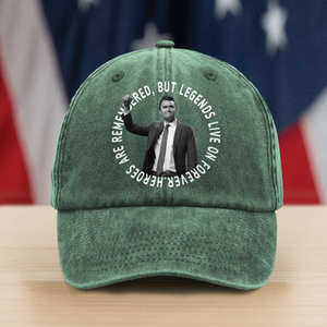 Pray For Legends - Charlie Kirk Lives On Forever Washed Denim Baseball Cap LM32 65479