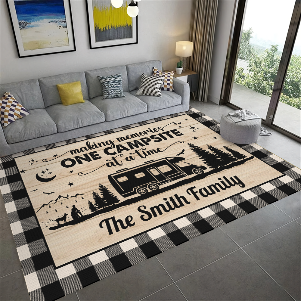 Happy Campers Personalized Caro Style Camping Patio Rug For Camping Lovers CH07 896194